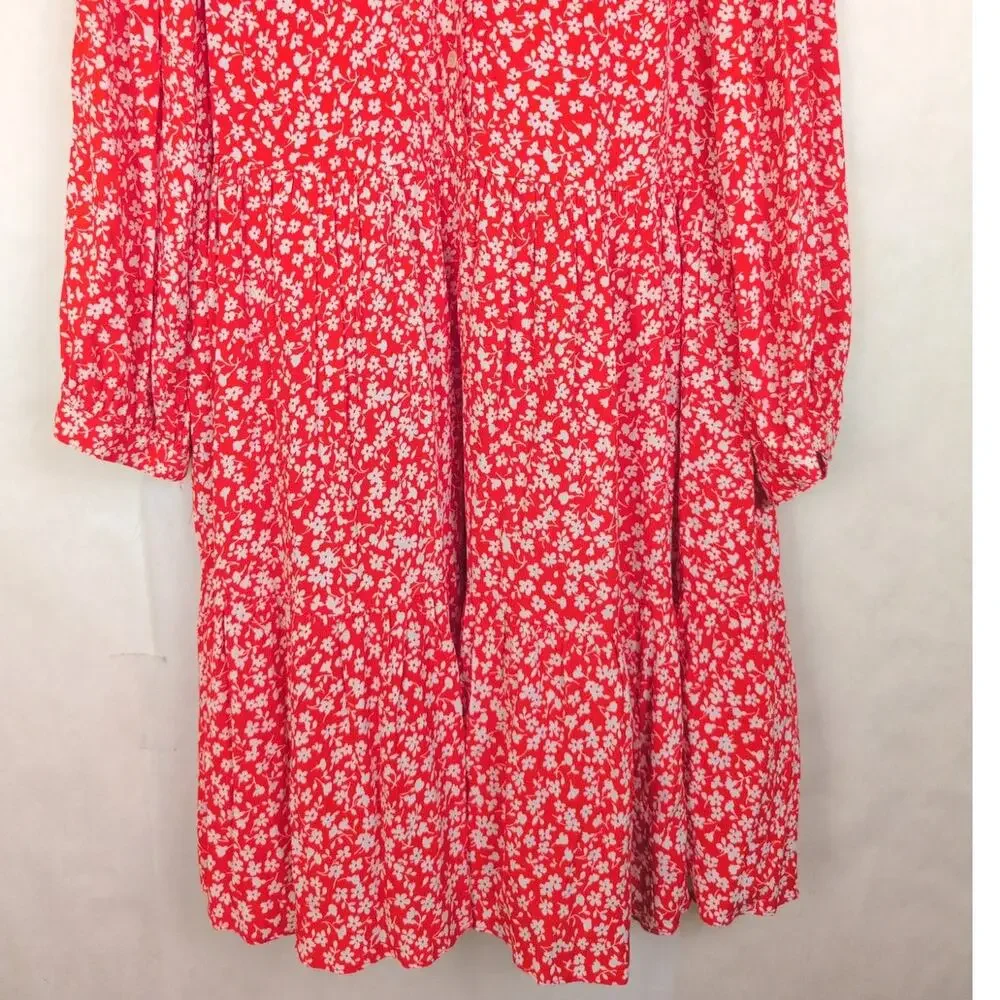 J.Crew red and white floral shirt dress Size XL Boho Dainty Cottagecore Ditzy